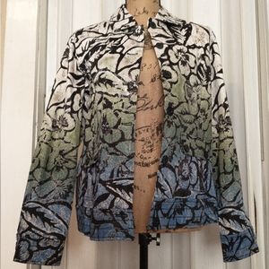 Ombre Floral Structured Jacket Chicos Size 2